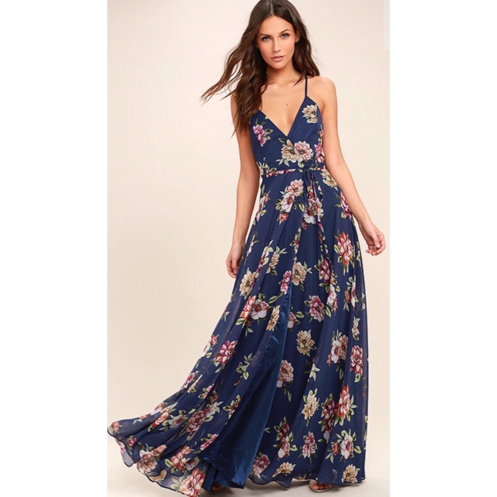Navy Floral Wrap Maxi Dress
